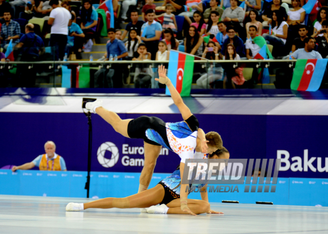 Avropa Oyunlarında aerobika gimnastikası üzrə qarışıq cütlüklərin təsnifat yarışları. Bakı, Azərbaycan, 17 iyun 2015 